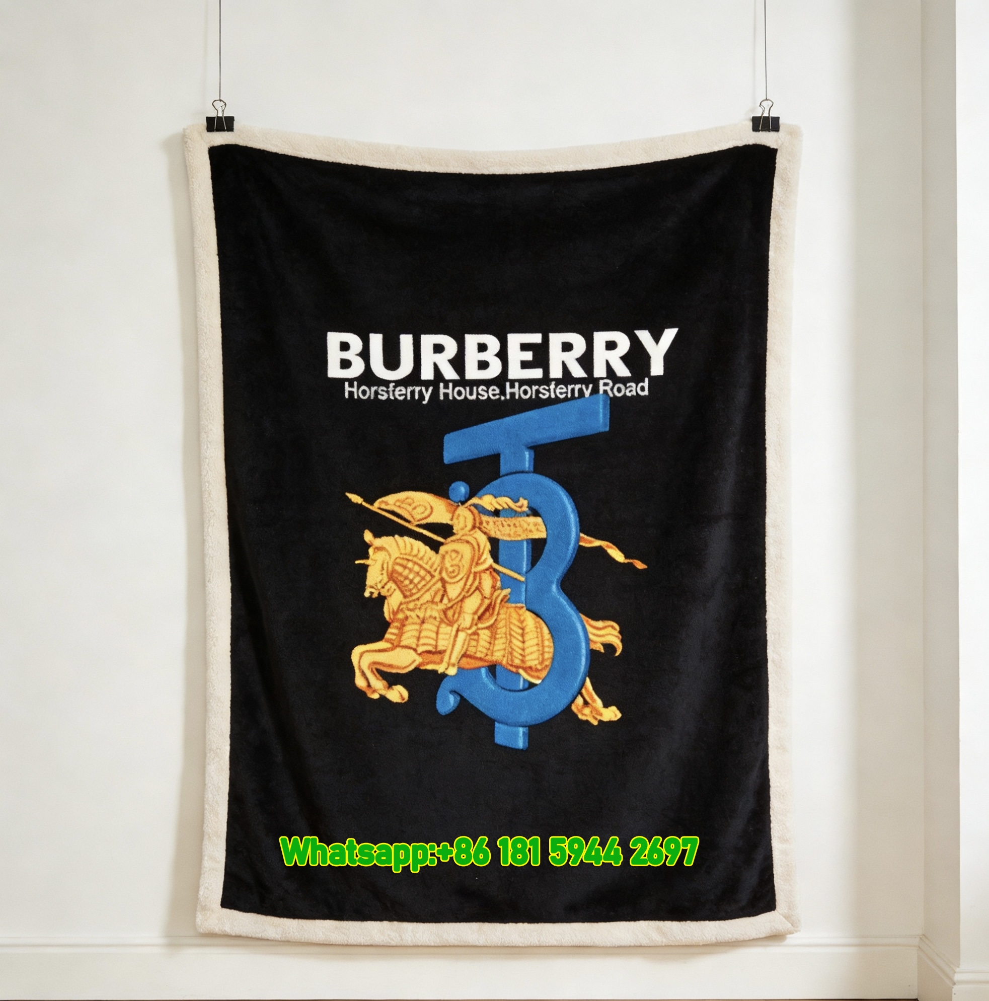 Burberry Horsferry House TB Equestrian Knight Flannel Throw Blanket B123